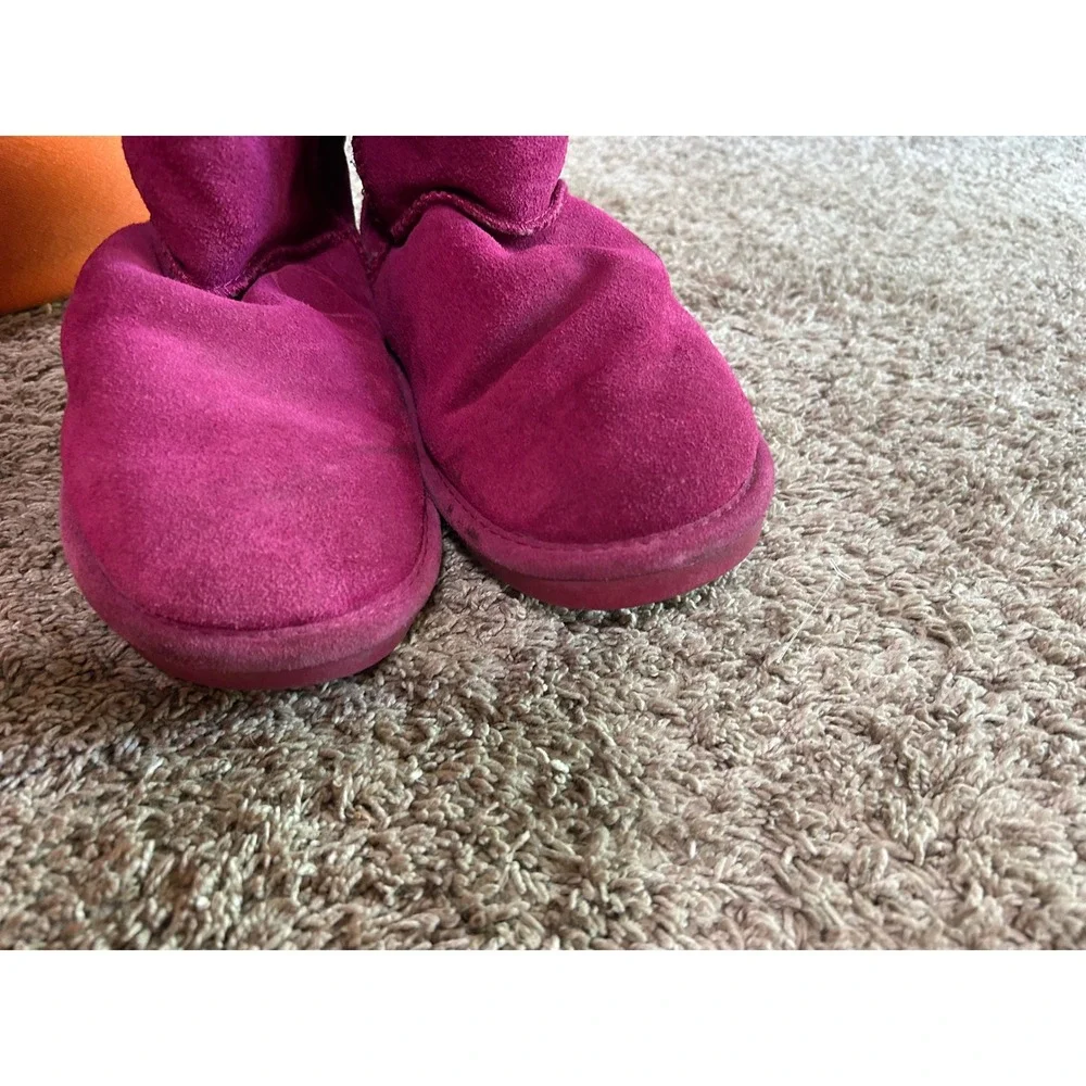 Bearpaw Pink Magenta Suede Sheepskin Wool Blend Boots Womens 7 Lace Up Boho
